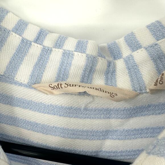 Soft Surroundings Size Small Button Up Blue Striped Shirt Square Buttons Blouse - Picture 4 of 5